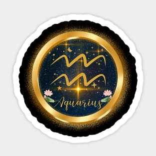 Aquarius  Gold  sign drifting in the galaxy with Lotus Sticker